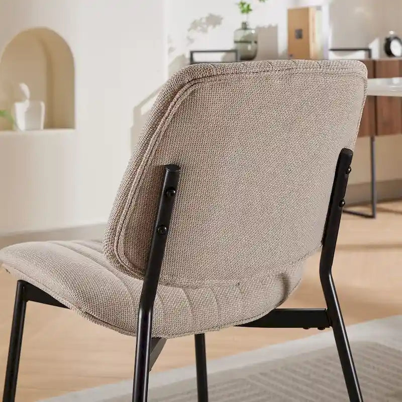 Retro Linen Dining Chairs Set of 2, Bentwood Back with Metal Legs