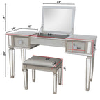 2-Drawer Mirrored Dresser with Vanity Table, Flip-Up Mirror, and Stool