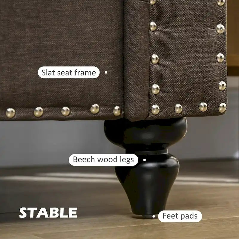 HOMCOM 61  Loveseat Sofa, Mid Century Modern 2 Seater Small Couch with Nailhead Trim, Rolled Arm, Fabric Upholstered Love Seat