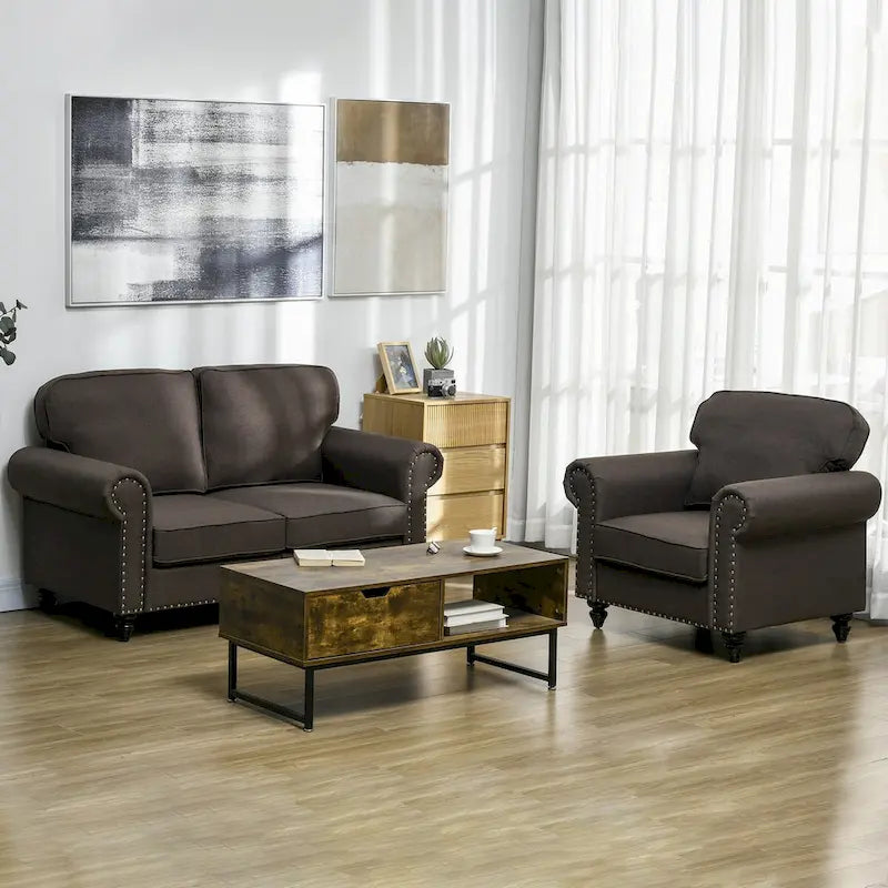 HOMCOM 61  Loveseat Sofa, Mid Century Modern 2 Seater Small Couch with Nailhead Trim, Rolled Arm, Fabric Upholstered Love Seat