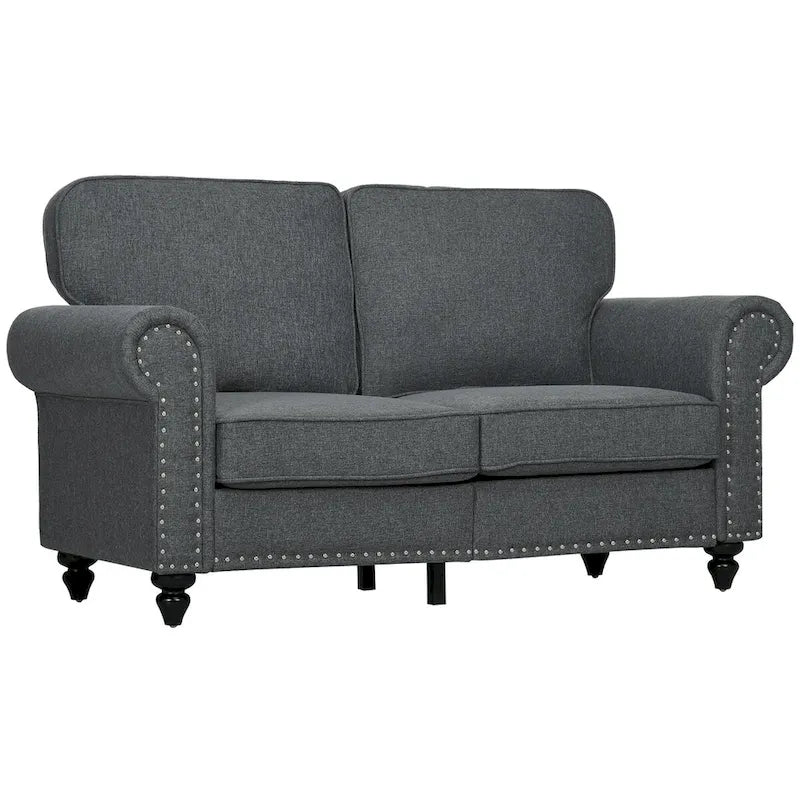 HOMCOM 61  Loveseat Sofa, Mid Century Modern 2 Seater Small Couch with Nailhead Trim, Rolled Arm, Fabric Upholstered Love Seat