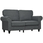HOMCOM 61  Loveseat Sofa, Mid Century Modern 2 Seater Small Couch with Nailhead Trim, Rolled Arm, Fabric Upholstered Love Seat