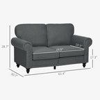 HOMCOM 61  Loveseat Sofa, Mid Century Modern 2 Seater Small Couch with Nailhead Trim, Rolled Arm, Fabric Upholstered Love Seat