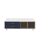 Modern Coffee Table with 2 Glass Door Storage with 4 Drawers