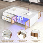 Modern Coffee Table with 2 Glass Door Storage with 4 Drawers