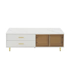 Modern Coffee Table with 2 Glass Door Storage with 4 Drawers