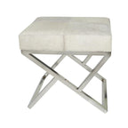 Leather Geometric Home Bench with Angled Silver Metal Base - Light Grey - Roche River Decor