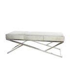 Leather Geometric Home Bench with Angled Silver Metal Base - Light Grey - Roche River Decor