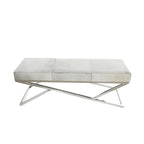 Leather Geometric Home Bench with Angled Silver Metal Base - Light Grey - Roche River Decor