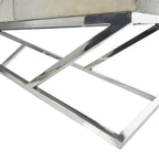 Leather Geometric Home Bench with Angled Silver Metal Base - Light Grey - Roche River Decor