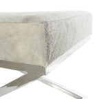 Leather Geometric Home Bench with Angled Silver Metal Base - Light Grey - Roche River Decor