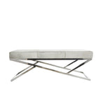Leather Geometric Home Bench with Angled Silver Metal Base - Light Grey - Roche River Decor
