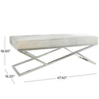 Leather Geometric Home Bench with Angled Silver Metal Base - Light Grey - Roche River Decor