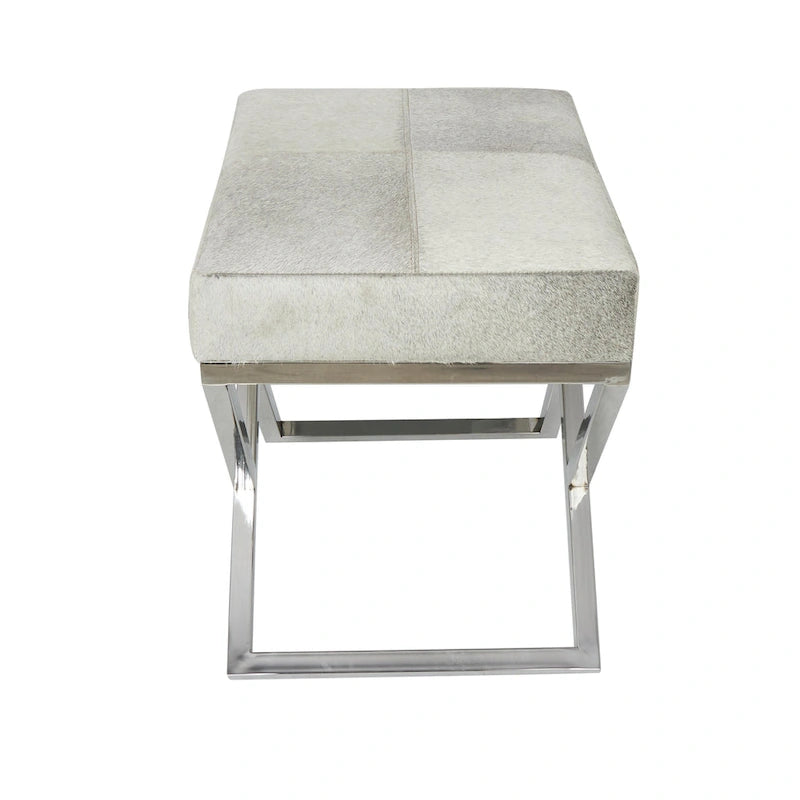 Leather Geometric Home Bench with Angled Silver Metal Base - Light Grey - Roche River Decor