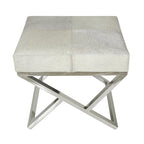 Leather Geometric Home Bench with Angled Silver Metal Base - Light Grey - Roche River Decor