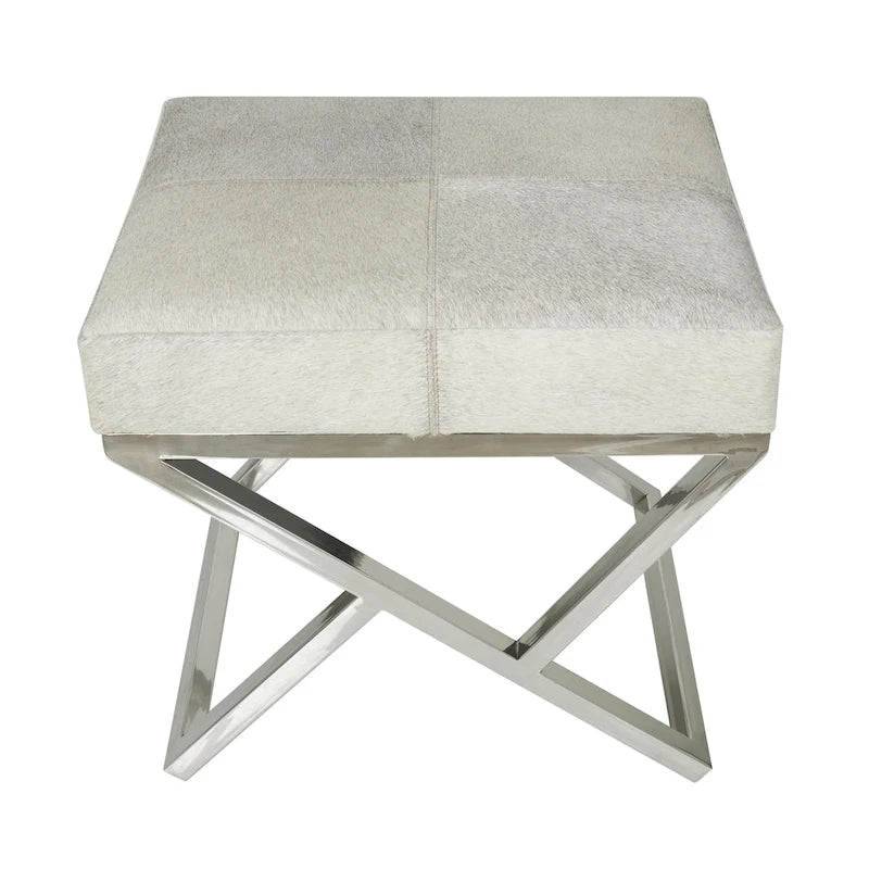 Leather Geometric Home Bench with Angled Silver Metal Base - Light Grey - Roche River Decor