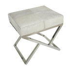 Leather Geometric Home Bench with Angled Silver Metal Base - Light Grey - Roche River Decor
