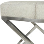 Leather Geometric Home Bench with Angled Silver Metal Base - Light Grey - Roche River Decor