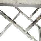 Leather Geometric Home Bench with Angled Silver Metal Base - Light Grey - Roche River Decor