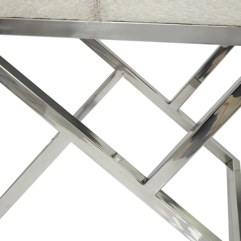 Leather Geometric Home Bench with Angled Silver Metal Base - Light Grey - Roche River Decor