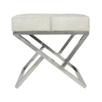 Leather Geometric Home Bench with Angled Silver Metal Base - Light Grey - Roche River Decor