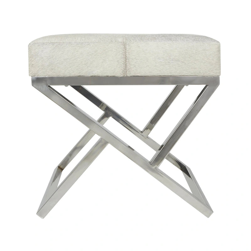 Leather Geometric Home Bench with Angled Silver Metal Base - Light Grey - Roche River Decor