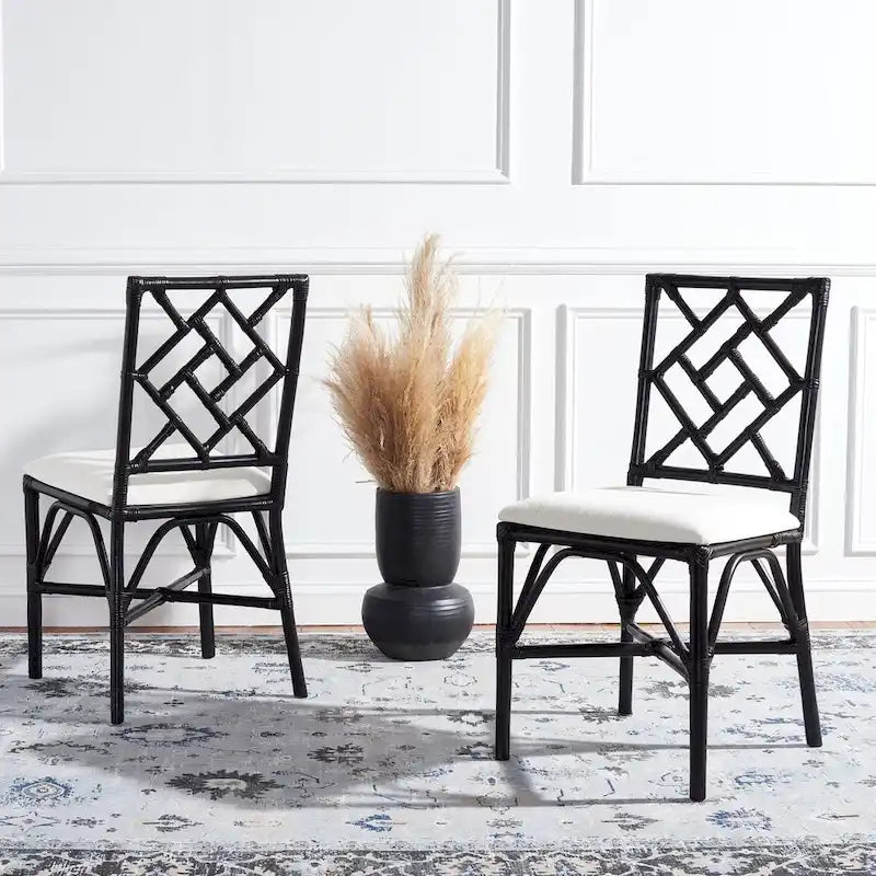 SAFAVIEH Maye Rattan Accent Chair with Cushion (Set of 2) - 18.5  W x 20.9  L x 35.8  H - 19Wx21Dx36H