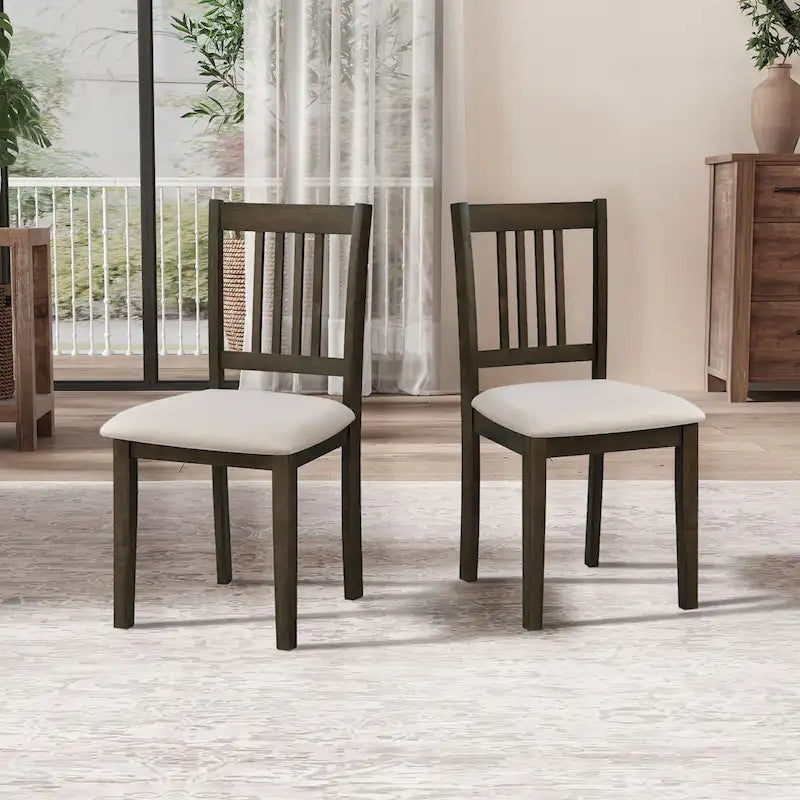 Kitchen Breakfast Nook Dining Table Chairs Set Square Wooden Dining Table Casual Dining Table with 4 Upholstered Dining Chairs