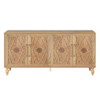 Carved Flower Door Large Storage Cabinet with Metal Handle