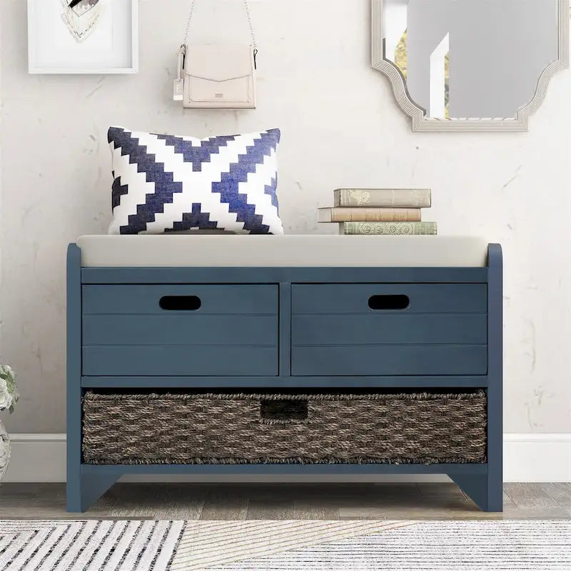 Wood Storage Bench with 2 Woven Baskets by Harper&Bright Designs