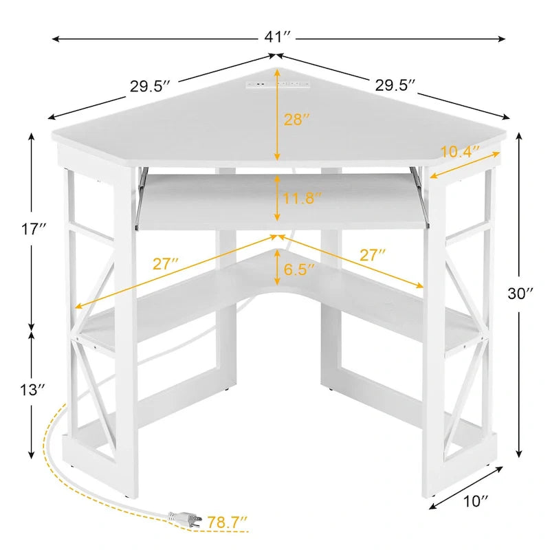Corner Desk Small Desk with Outlets Corner Table for Small Space, Computer Desk with USB Ports Triangle Desk with Storage
