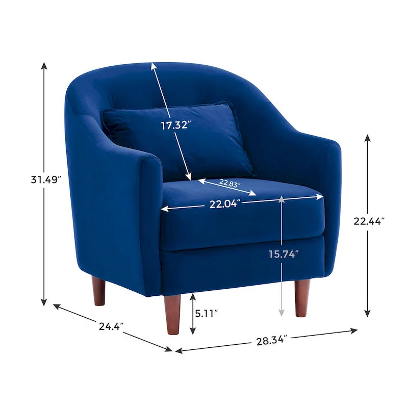 28.34W Set Of 2 Accent Armchair, Velvet Barrel Chair with Solid Wood Legs