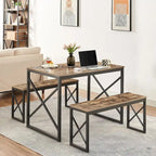 VECELO 3-pieces Dining Table with Bench, Dinning Room Table Set for 4-6, Kitchen Table with 2 Benches Dining Table Set