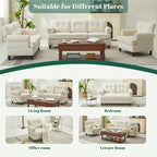 Set of 3 Chenille Sofa Set for Living Room, Button-Tufted & Nailhead Upholstery, Solid Rubberwood Legs