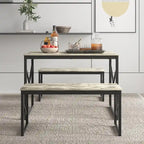 VECELO 3-pieces Dining Table with Bench, Dinning Room Table Set for 4-6, Kitchen Table with 2 Benches Dining Table Set
