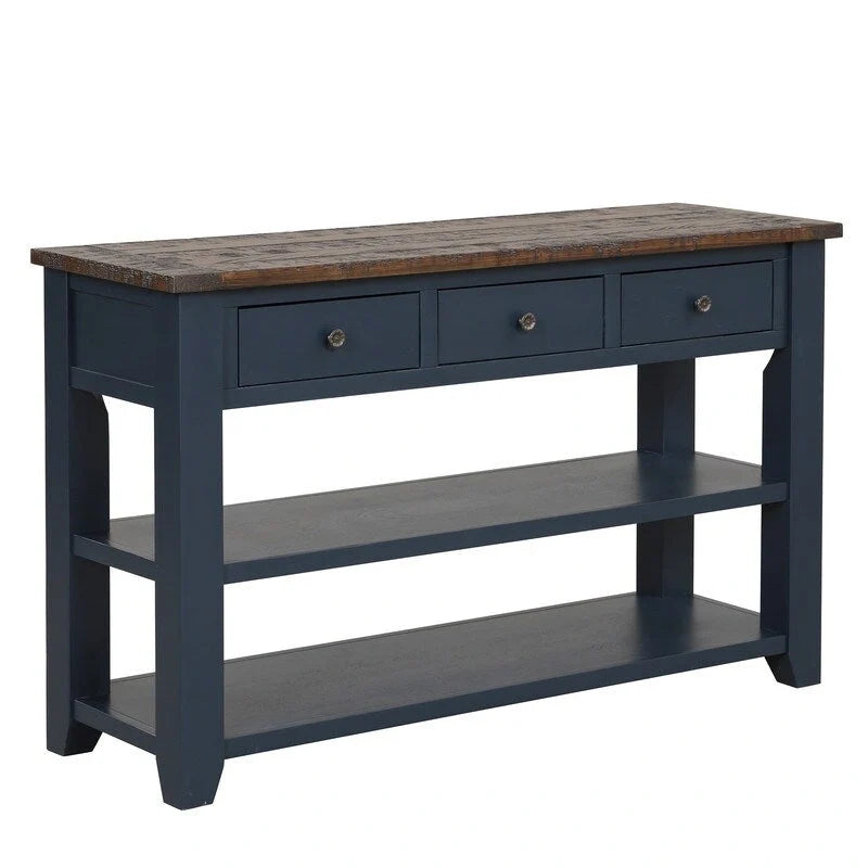 Wood Console Table with 3 Storage Drawers and 2 Shelves
