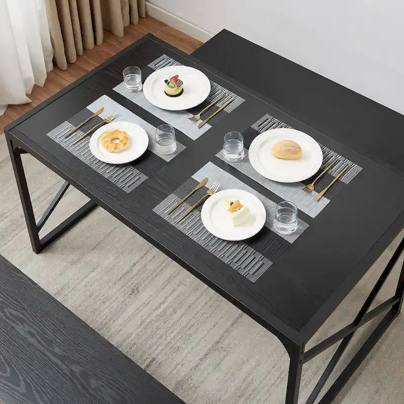 VECELO 3-pieces Dining Table with Bench, Dinning Room Table Set for 4-6, Kitchen Table with 2 Benches Dining Table Set