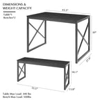VECELO 3-pieces Dining Table with Bench, Dinning Room Table Set for 4-6, Kitchen Table with 2 Benches Dining Table Set