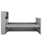 Twin/Full Size Captain Platform Bed with 4 Drawers and Storage Shelves, Solid Wood Bed Frame with Storage Bookcase Headboard