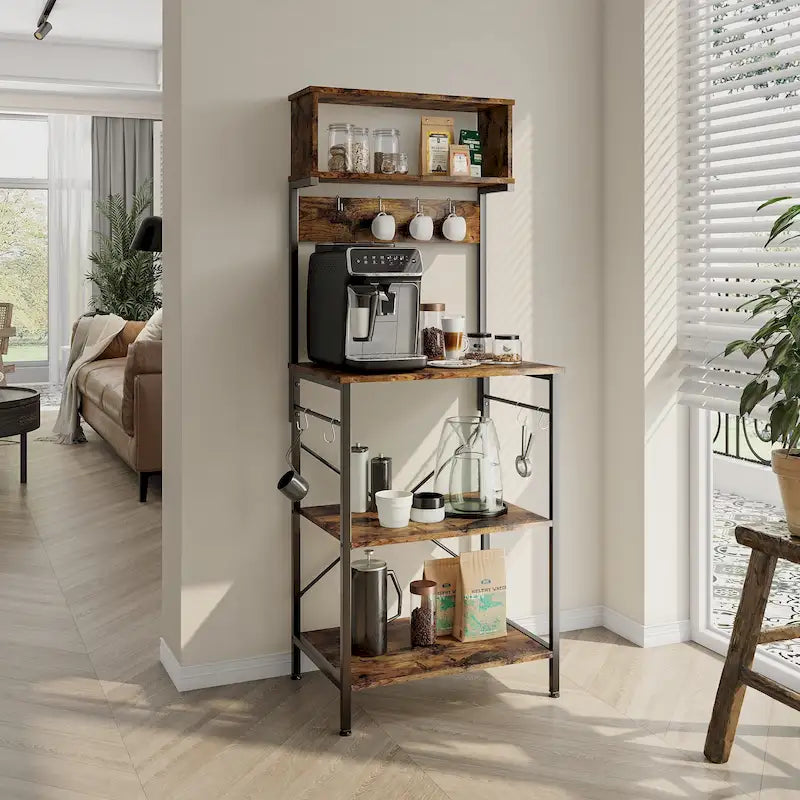 60 Inch Kitchen Baker's Rack with Hutch 8 Side Hooks