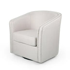 Swivel Accent Chair, Classic Round Barrel Style, Wheat Beige Fabric