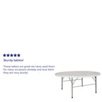 6-Foot Round Bi-Fold Plastic Event Folding Table with Handle