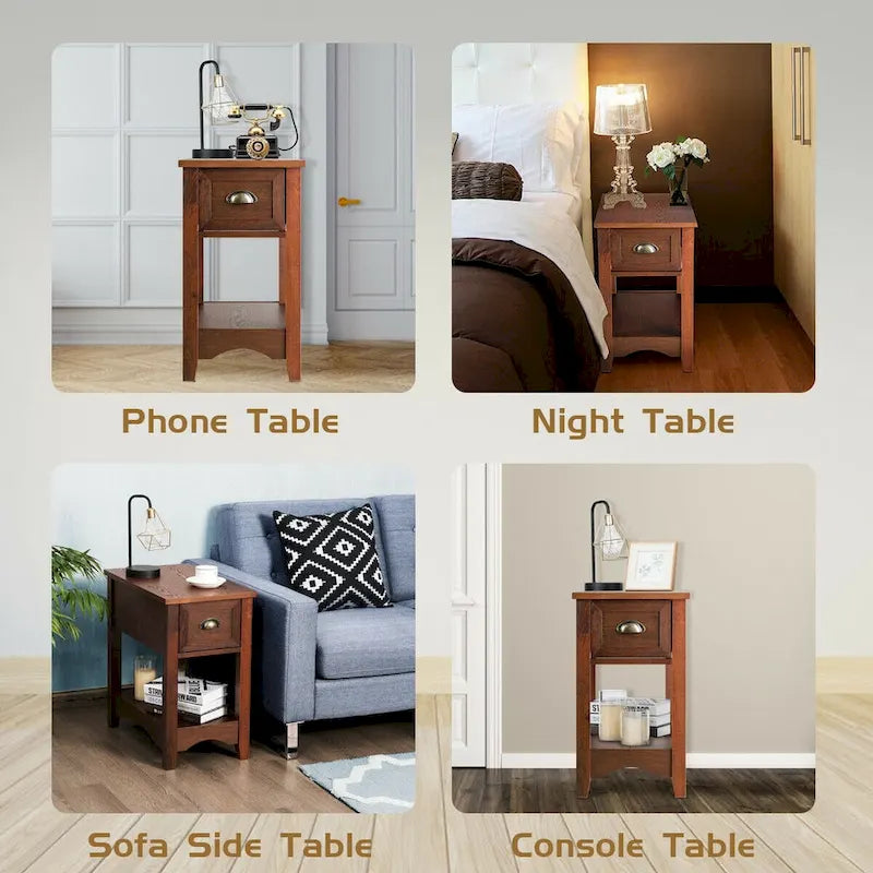 Gymax Set of 2 Contemporary Side End Table Compact Table w/ Drawer - 13  X 22  X 23  (L X W X H)