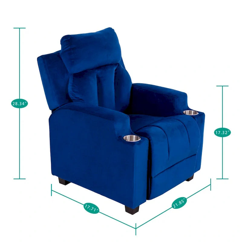 Deluxe Kids Recliner Chair with Footrest Headrest and 2 Cup Holders Microfiber Kids Recliner for Age 3+ Years