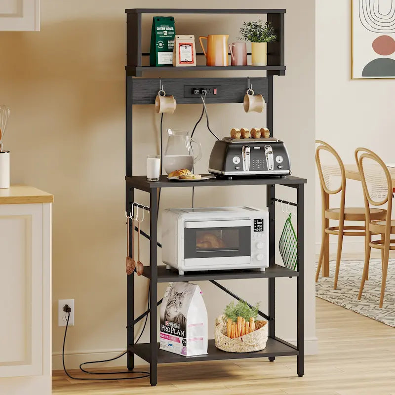 60 Inch Kitchen Baker's Rack with Hutch 8 Side Hooks