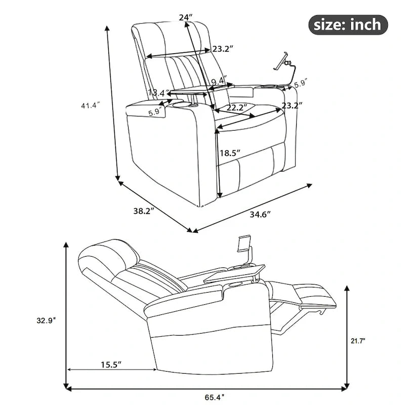 Multifunctional 270 Swivel Home Theater Power Recliner