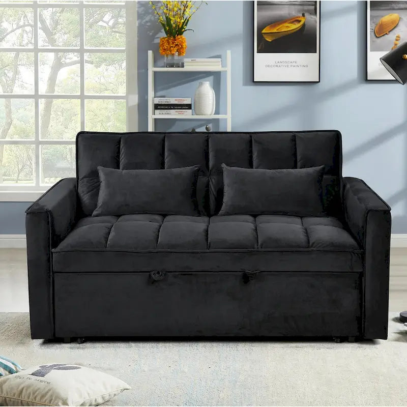 Modern Velvet Futon Loveseat with Reclining Backrest & Pockets, Seats 2 鈥?Dark Gray / Light Gray / Blue / Black