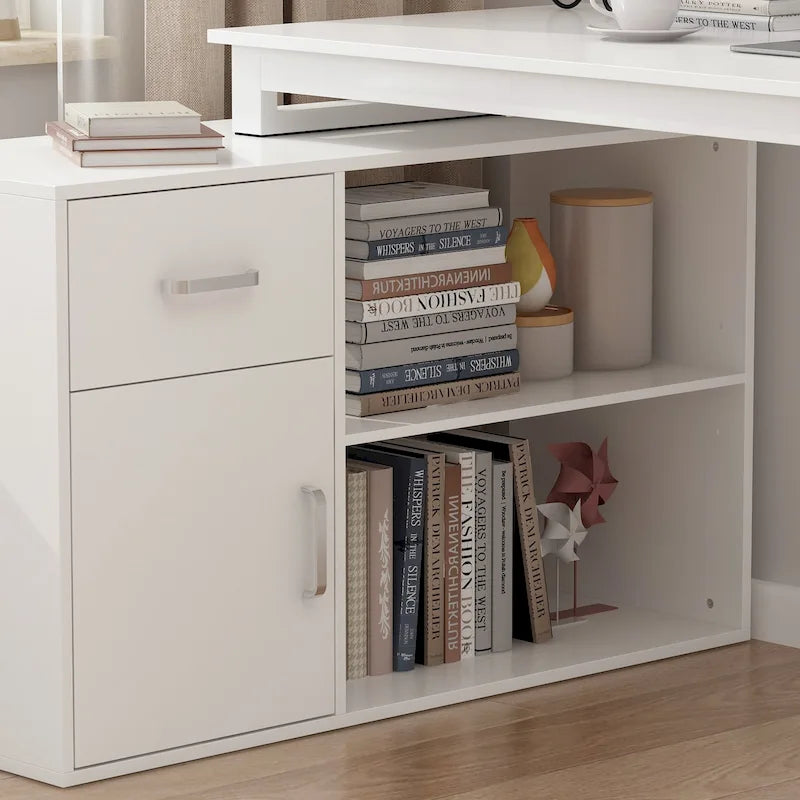 White Reversible L Shape Desk Rotating Desk Working Desk Computer