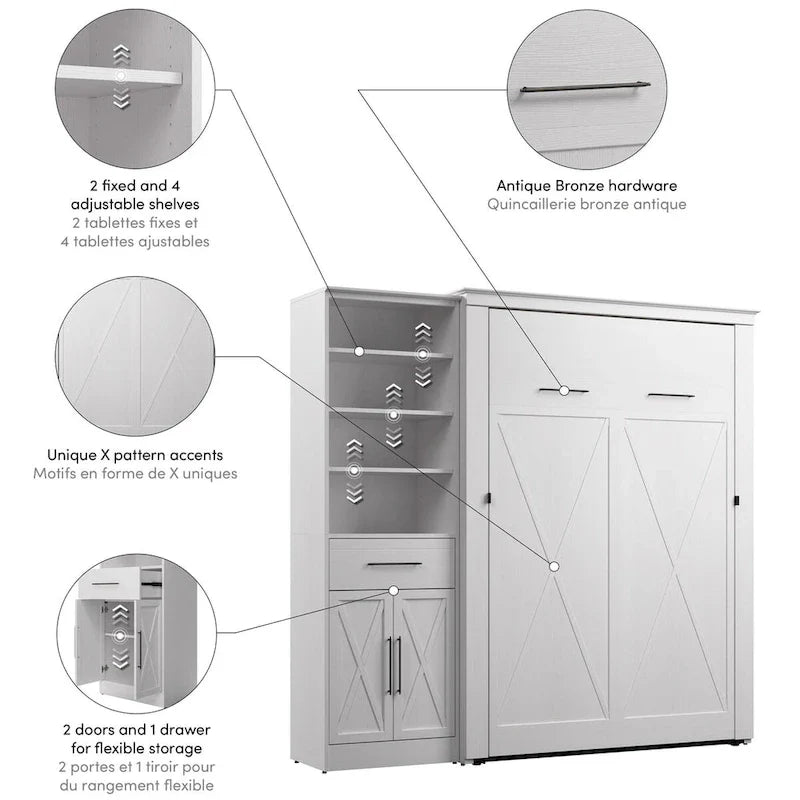 Key West Full Murphy Bed with Closet Wardrobe (88W) by Bestar