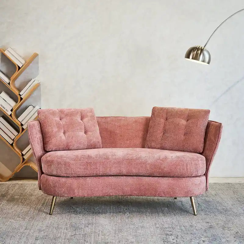 Velvet Loveseat Sofa with Golden Metal Legs for Living Room